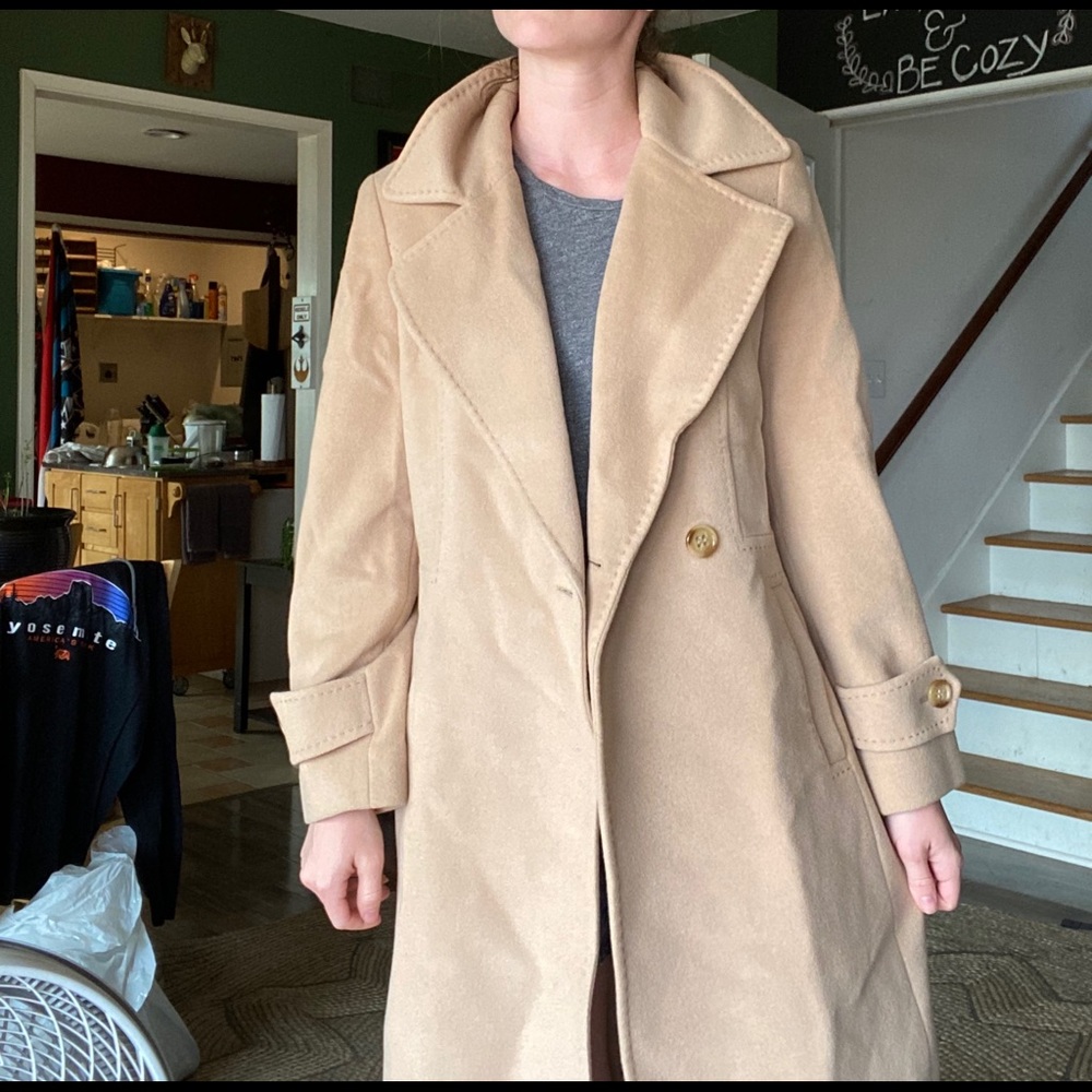 Belted camel coat